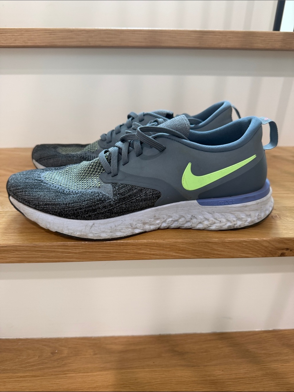 Nike Gray Trainer Sneakers with Neon Green Swoosh Odyssey React